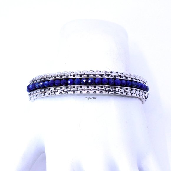John HARDY JAI LAPIS 8.40ct Box Chain Sterling Silver Bangle Bracelet -AVG NIB - Picture 1 of 15